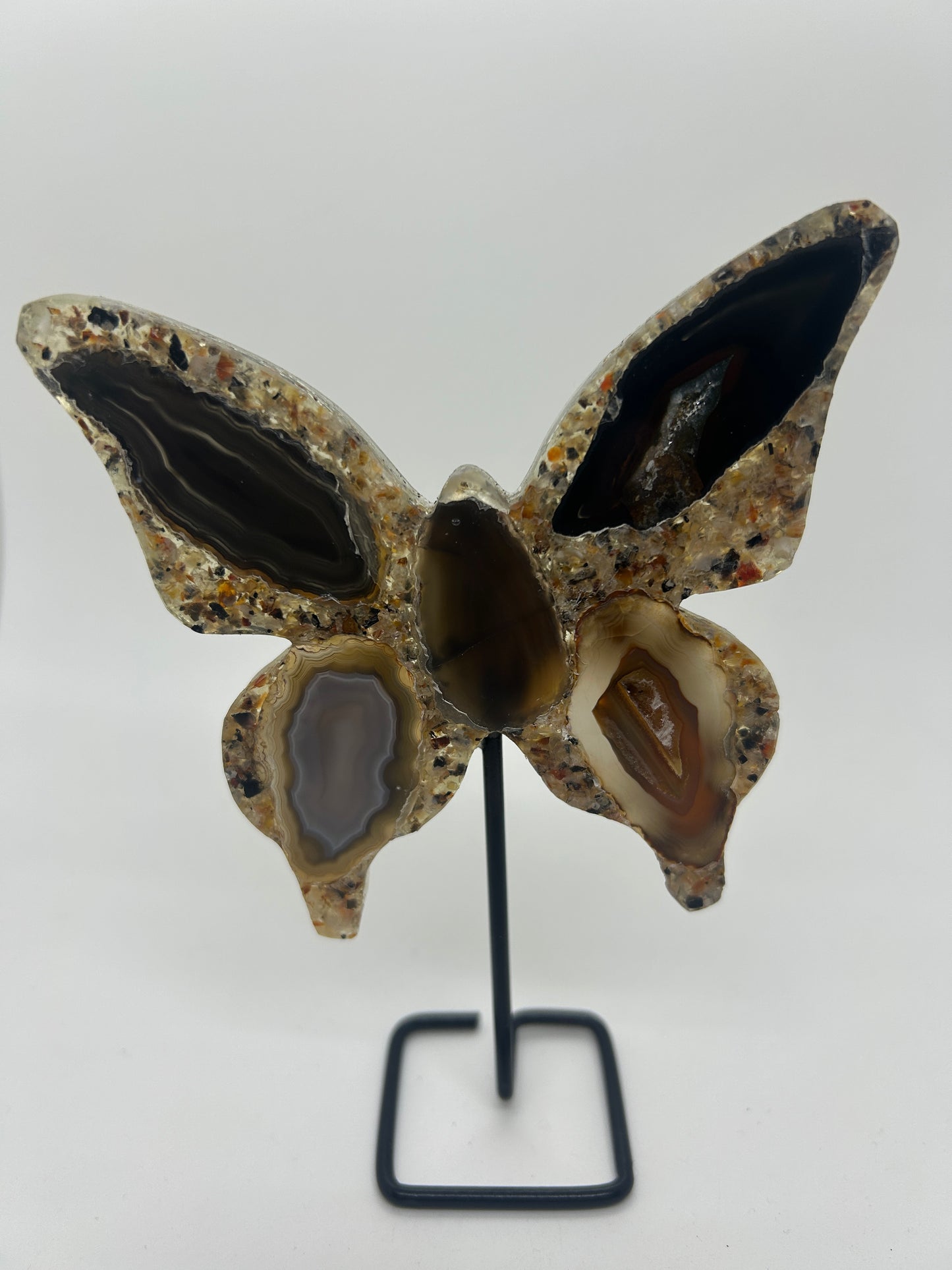 Agate Butterfly on Metal Stand